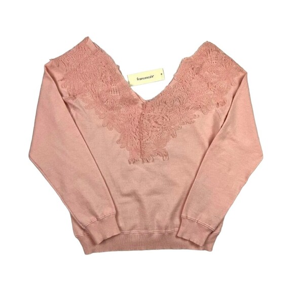 Francesca's Jun & Ivy Sweater  Womens S  Pink Off Shoulder Lace Trim V-Neck Top - Picture 1 of 7